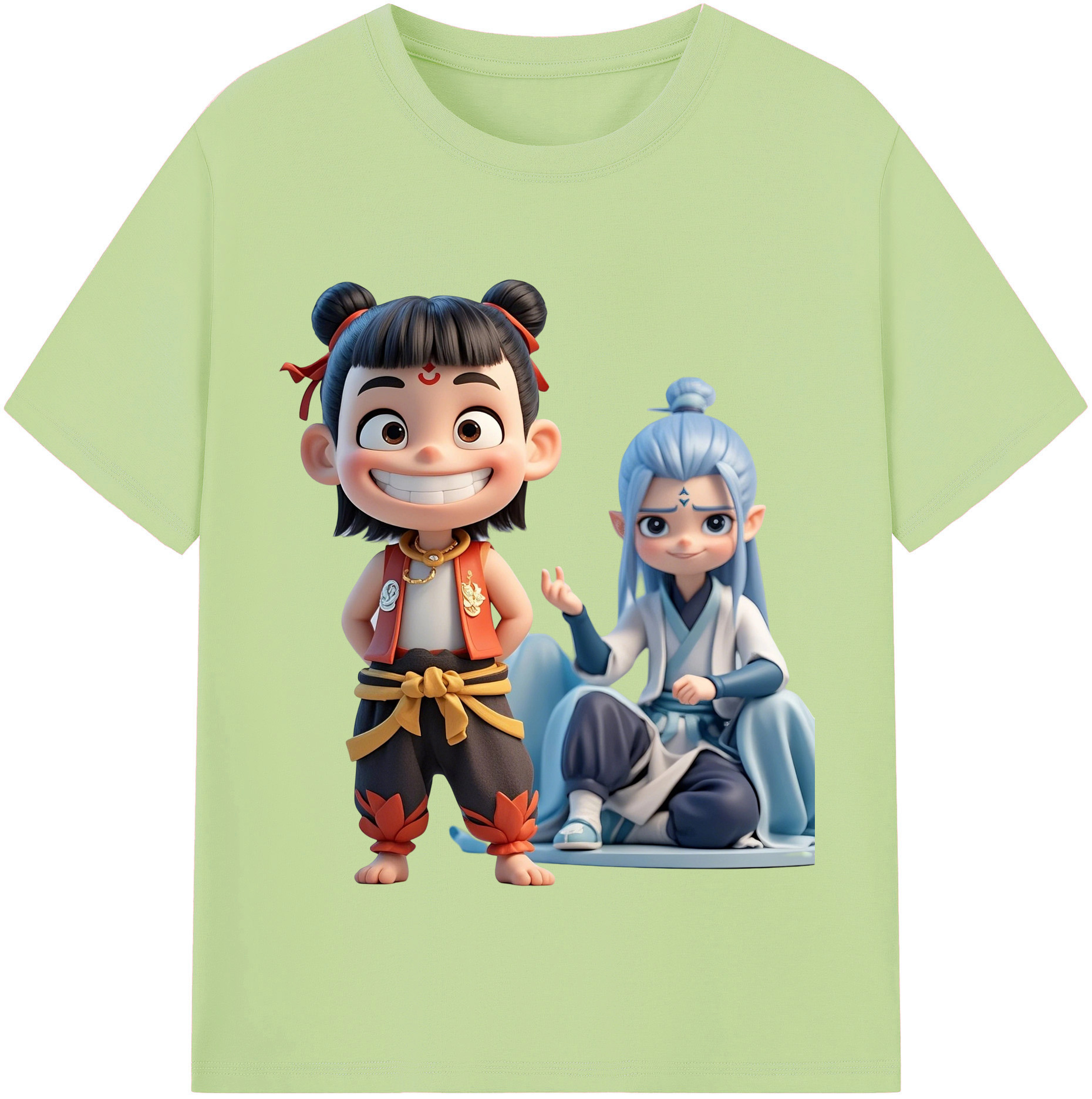 （画像用） Ne Zha 2 ナタ 魔童の大暴れ 綿100％半袖Tシャツ（フロントプリント）